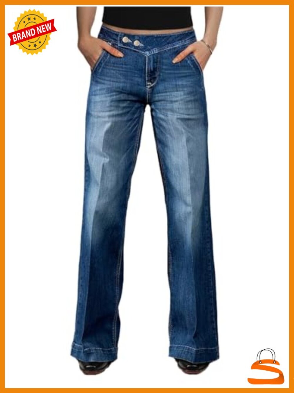 Straight Leg Mid Rise Dual Button Butt Lifting Jeans with Pockets